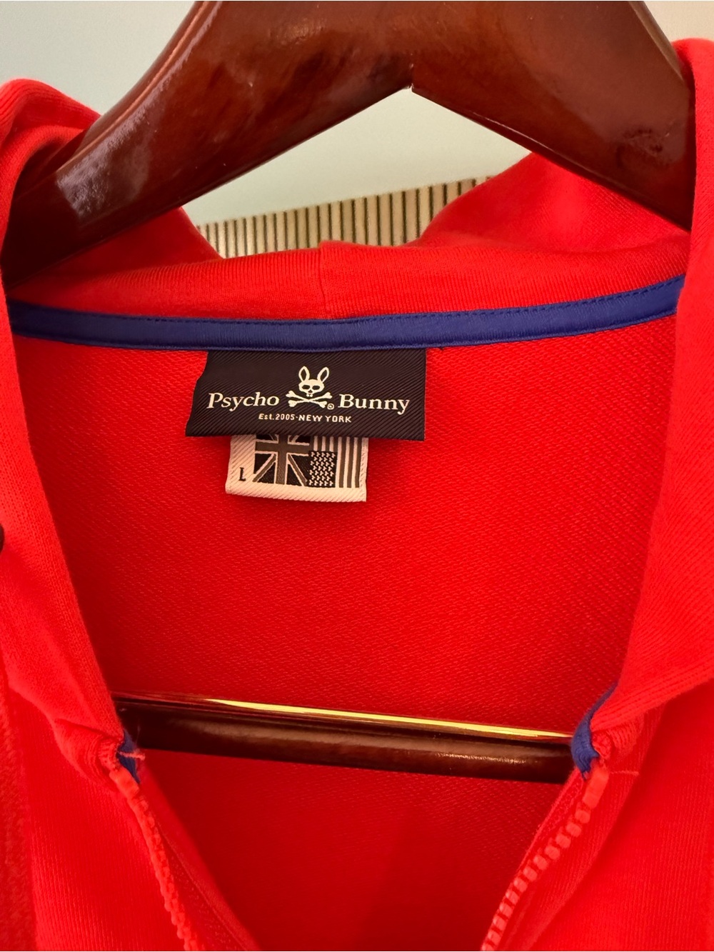 Psycho Bunny Bright Red Full-Zip Hoodie with Logo Patch - Picture 4 of 5